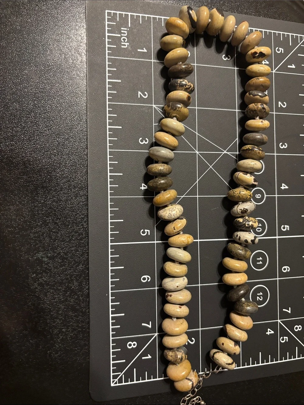 Beaded Jasper Statement Necklace in Beige and Brown Disc Shaped‎ Saucer Shape